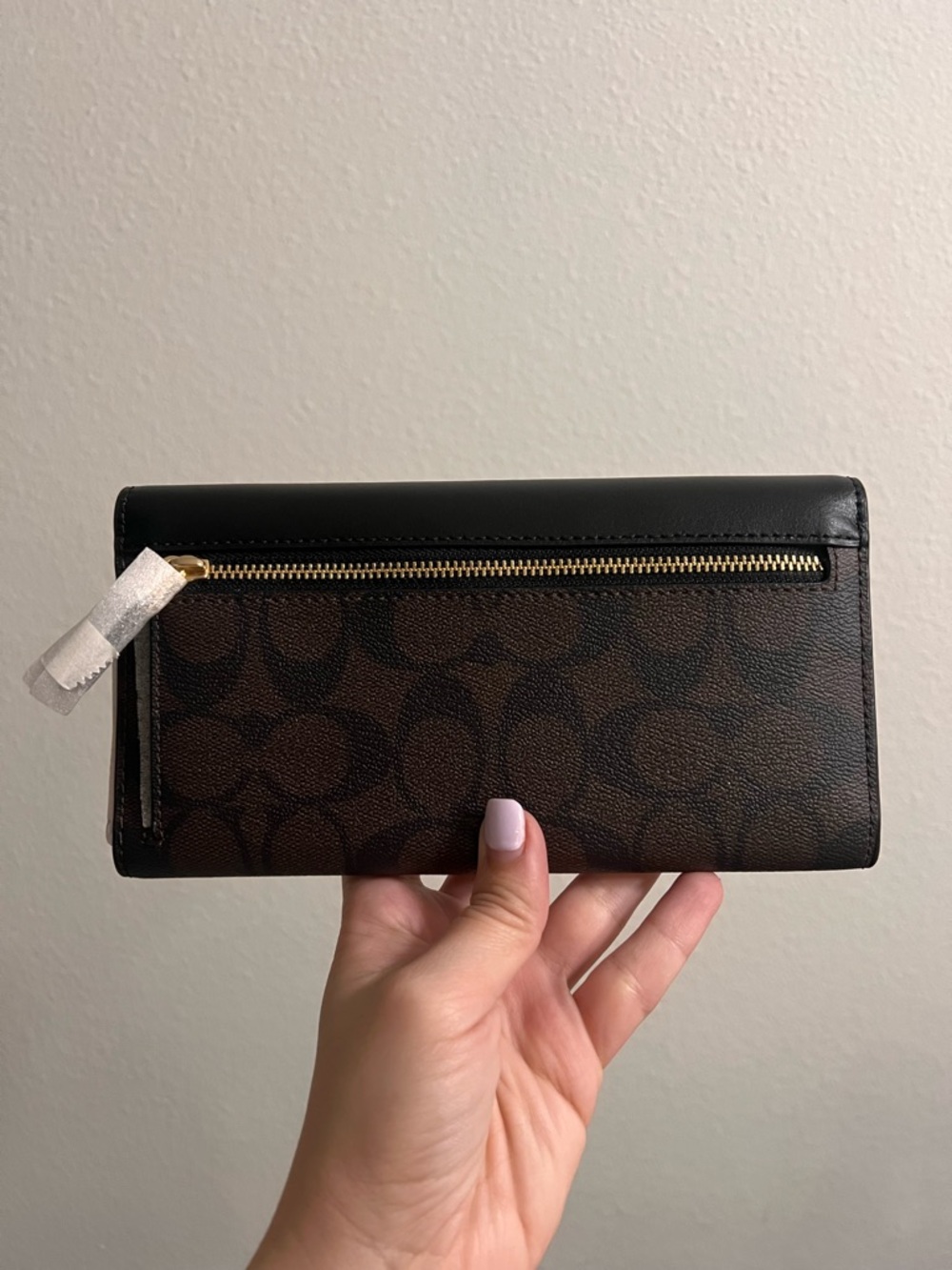 Coach Black Leather Continental Wallet with Brown Signature Trim - Picture 2 of 6